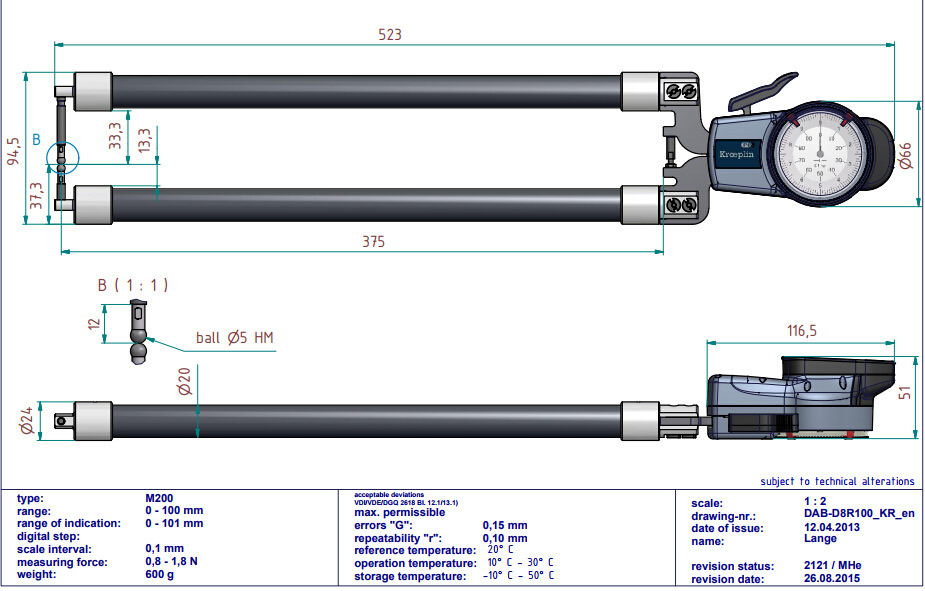 德国kroeplin指针式管壁厚度测量卡规D8R100