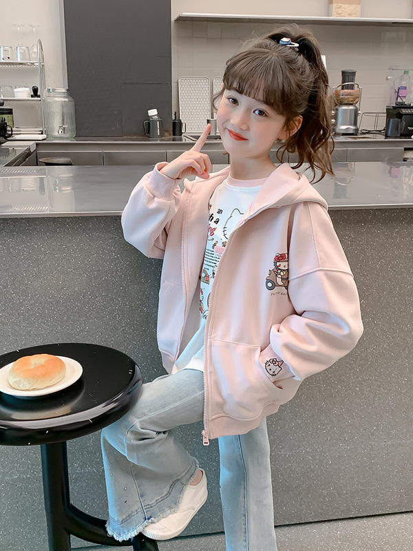 女童秋装连帽卡通卫衣开衫2025新款中大童韩版洋气上衣拉链外套潮|undefined