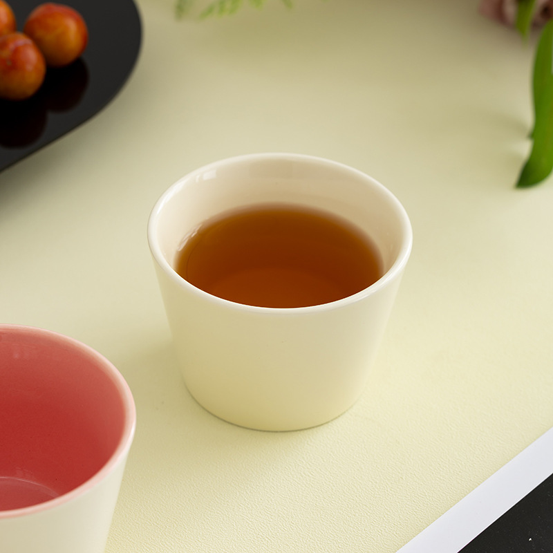 【西瓜红/小奶黄】猪口杯子200ml茶水饮料杯德化陶瓷咖啡杯拉花杯|undefined