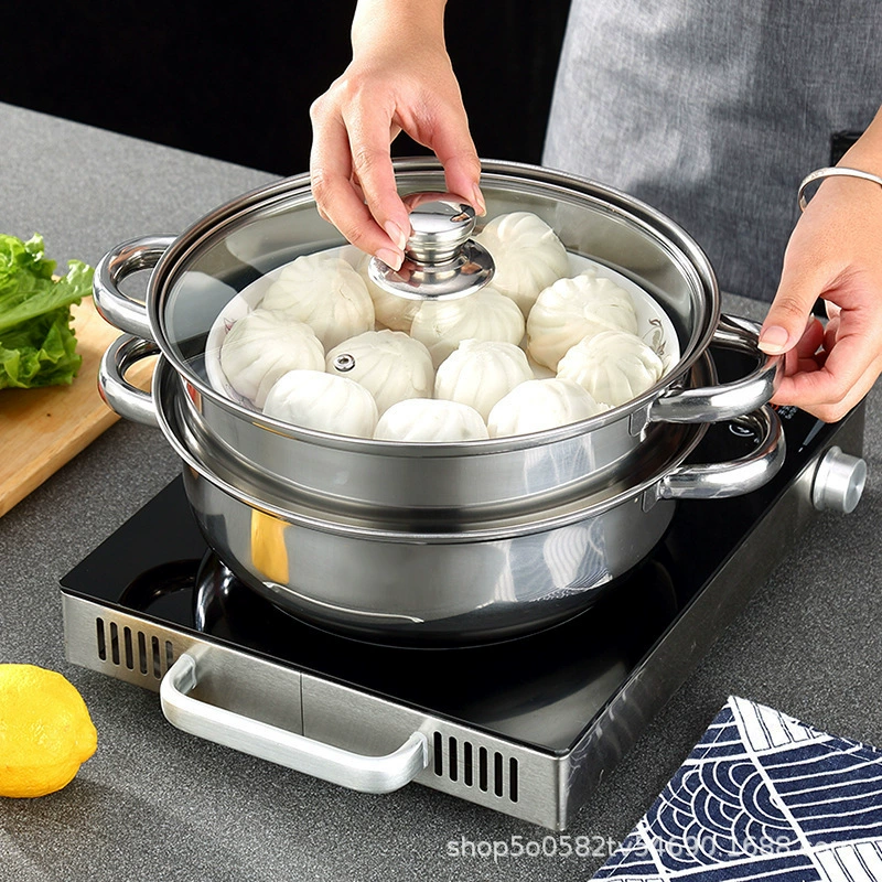 Steamer stainless steel pot thickened 28CM steaming soup pot double ear factory direct supply double layer multi-purpose combination welfare gift pot