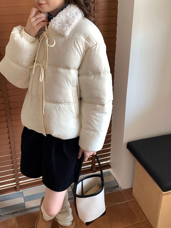2025冬季羊羔毛棉服女韩版加厚时尚百搭羽绒棉服系带学生棉袄外套|undefined