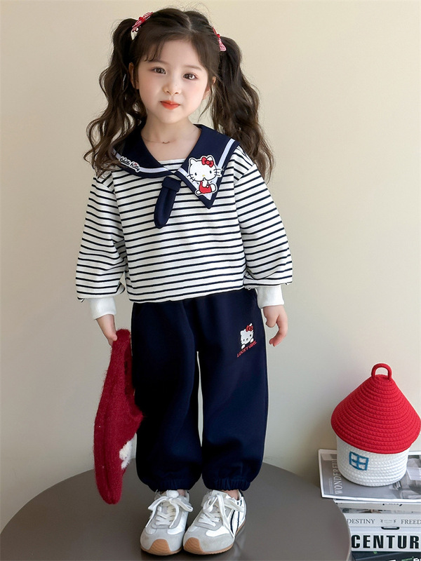 女童套装春秋装2025新款儿童洋气女宝宝条纹卫衣休闲裤秋季两件套|undefined