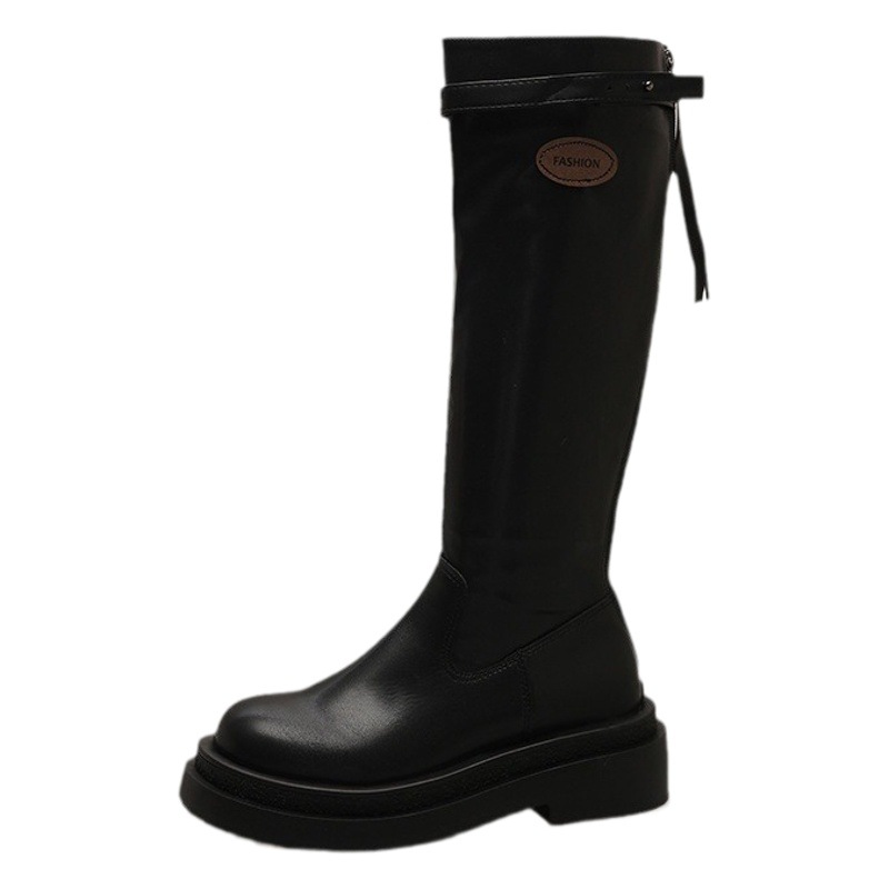 フランスの白いブーツの女性は膝の厚い底のファッション靴のカジュアルなブーツの後でファスナーの長靴の現物の卸売りをします。