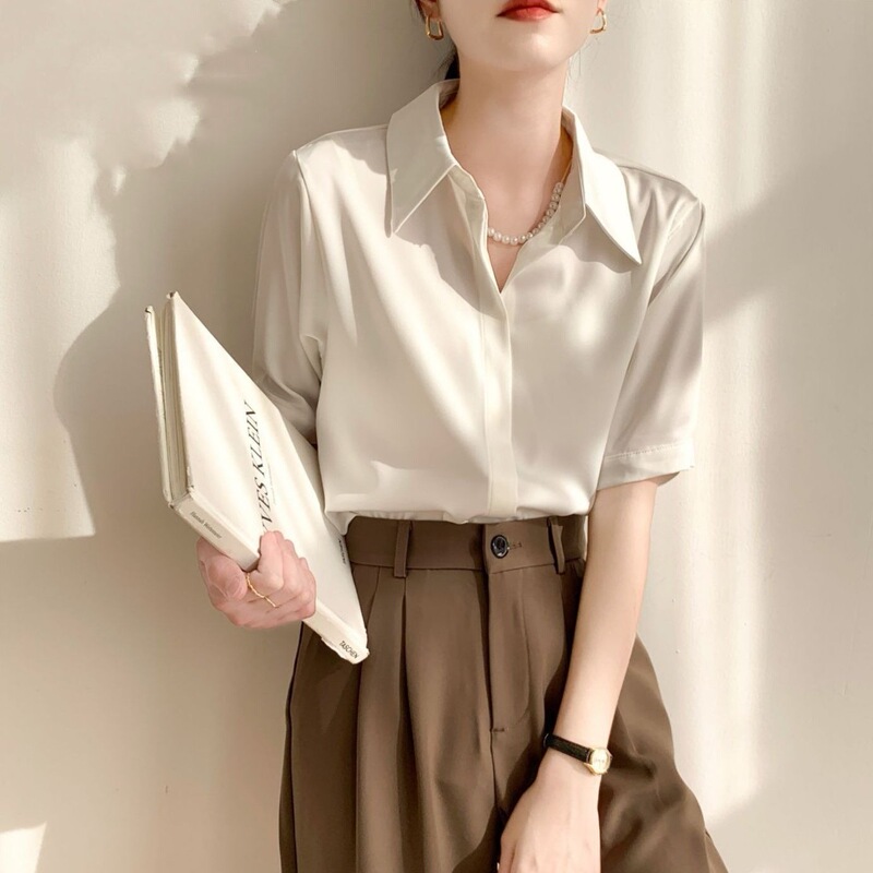 White Shirt for Women, Short-Sleeved, Summer Thin Style, Professional Temperament Interview Formal Wear Top, No-Iron Outerwear Fashion Shirt