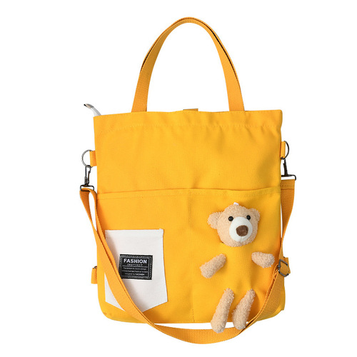 Little Bear Doll Bag Trendy New Korean Canvas Women's Bag Large Capacity Cute Bear Student Shoulder Diagonal Portable Canvas Bag