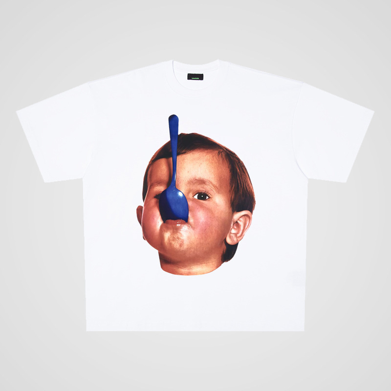 250g heavy cotton (little boy blue spoon) street oversize large board short sleeve T-shirt for men and women