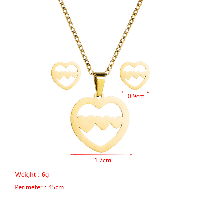 Titanium Steel Jewelry Fashion Hollow Heart Four-leaf Clover Necklace Earrings Set display picture 1