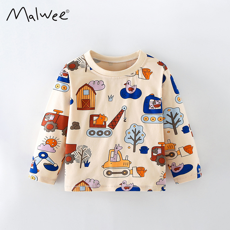 Malwee camiseta de base para niños de otoño nuevo estilo europeo y americano para niños de media edad Casual cuello redondo camiseta de mangas largas para niños