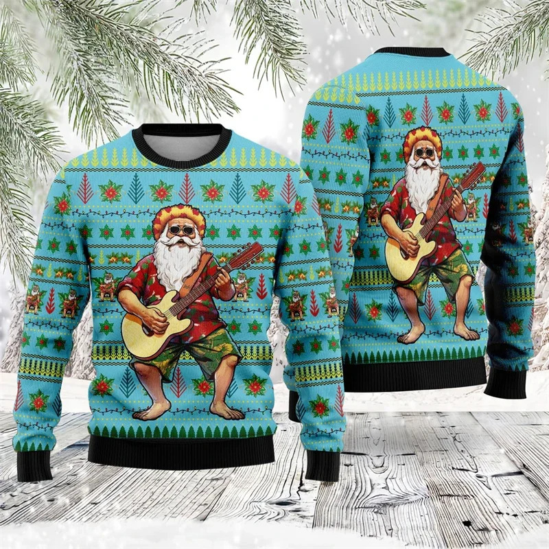 Santa Claus Christmas Thick Needle Sweater Women's Clothes Funny Ugly Christmas Men's Crewneck Sports Hip Hop Street