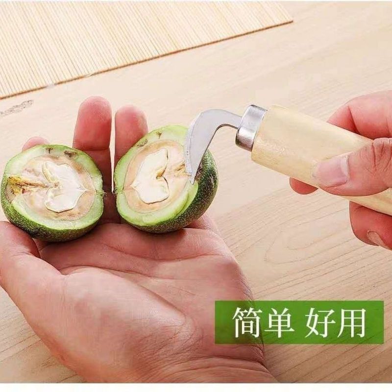 青皮くるみナイフ 果樹園主向けくるみ剥きツール 木製ハンドル くるみ専用殻剥きナイフ ステンレス製ナッツ種抜きツール|undefined