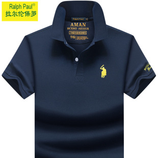 Larren Paul Polo Shirt Short-sleeved T-shirt Loose Large Size Summer Middle-aged and Elderly Solid Color Half-sleeved Fat Men's Wear