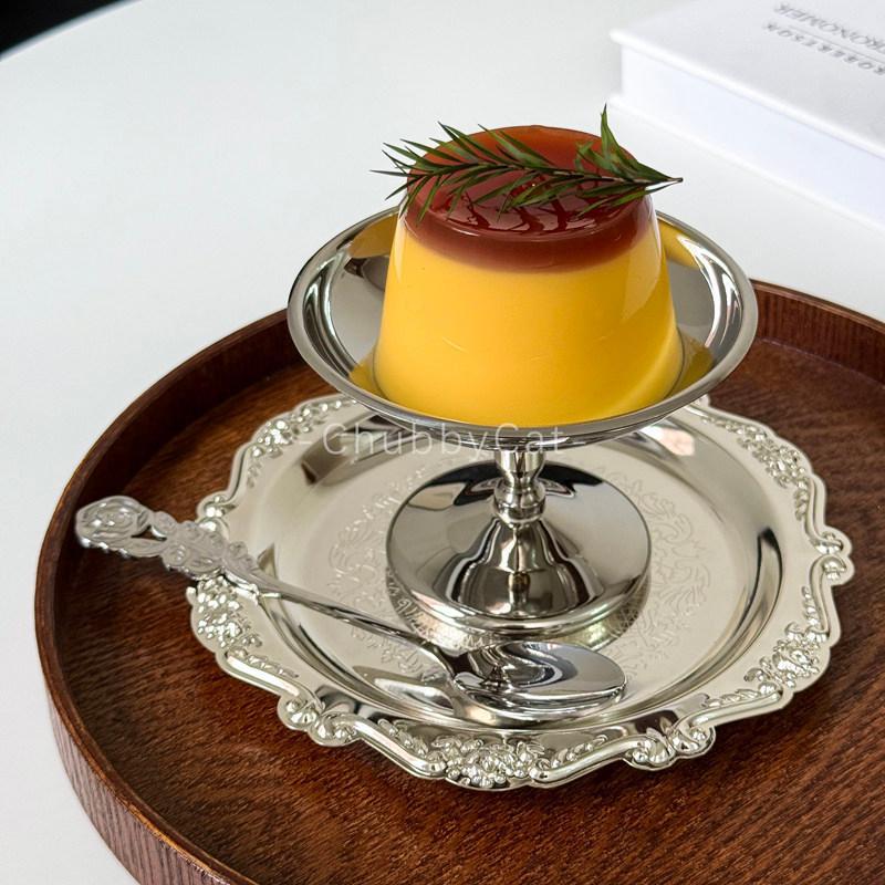 ChubbyCat European retro palace-style coaster ins embossed metal coaster stainless steel pudding cup dessert cup