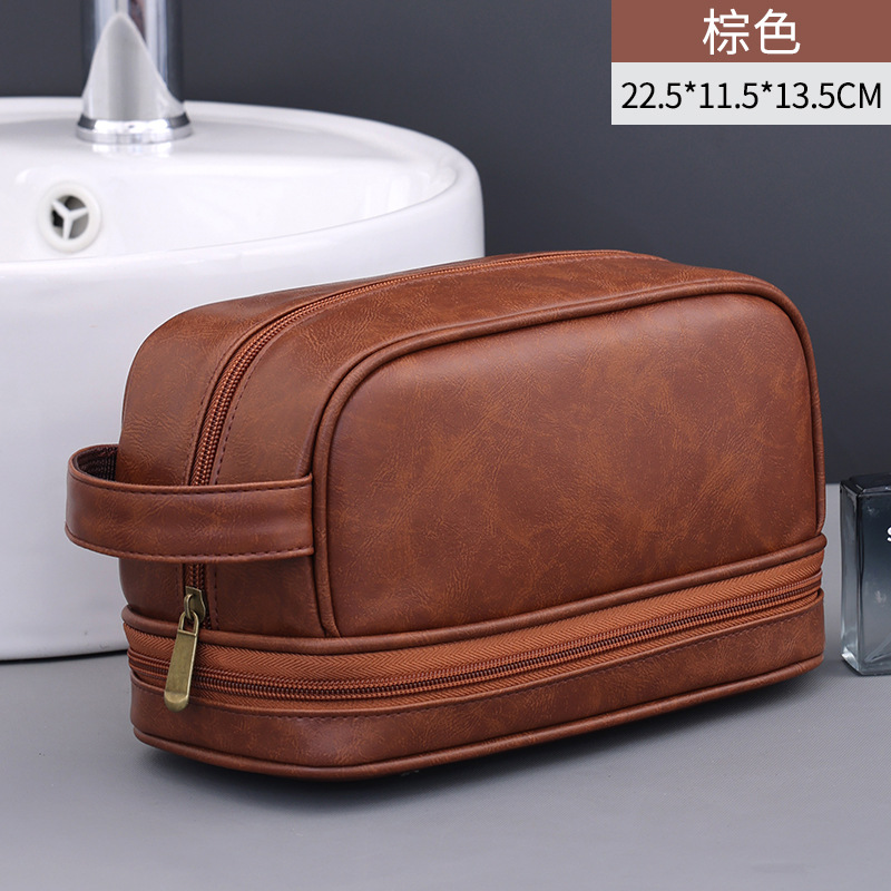 Viajes de negocios de alta gama para hombres bolsas de lavado de doble capa de gran capacidad bolsa de almacenamiento de maquillaje portátil bolsa de maquillaje PU