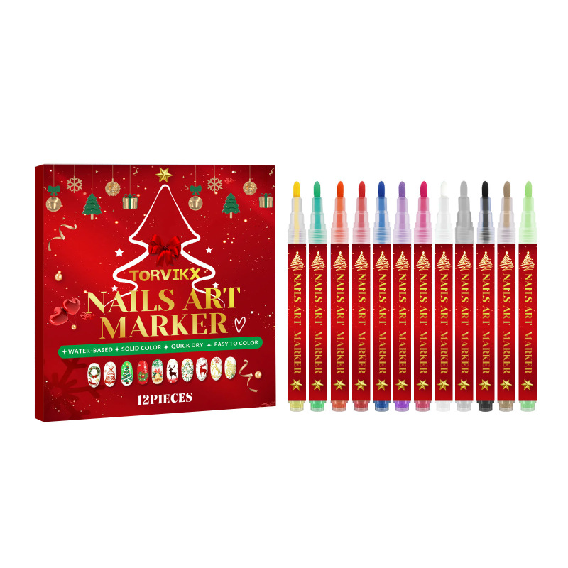 Torvikx DIY Christmas Nail Art Painting Pen Fine Tip Color Home Easy to Operate Christmas Nail Art