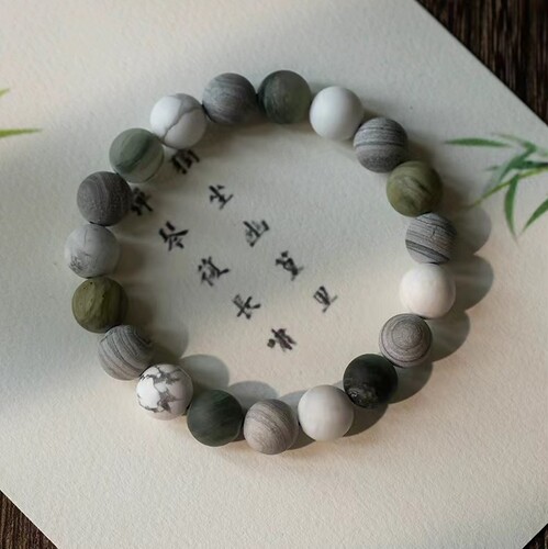 New Chinese style white turquoise bracelet with Buddhist beads for men and women, gray grained stone bracelet, hand-held accessories, same style dropshipping