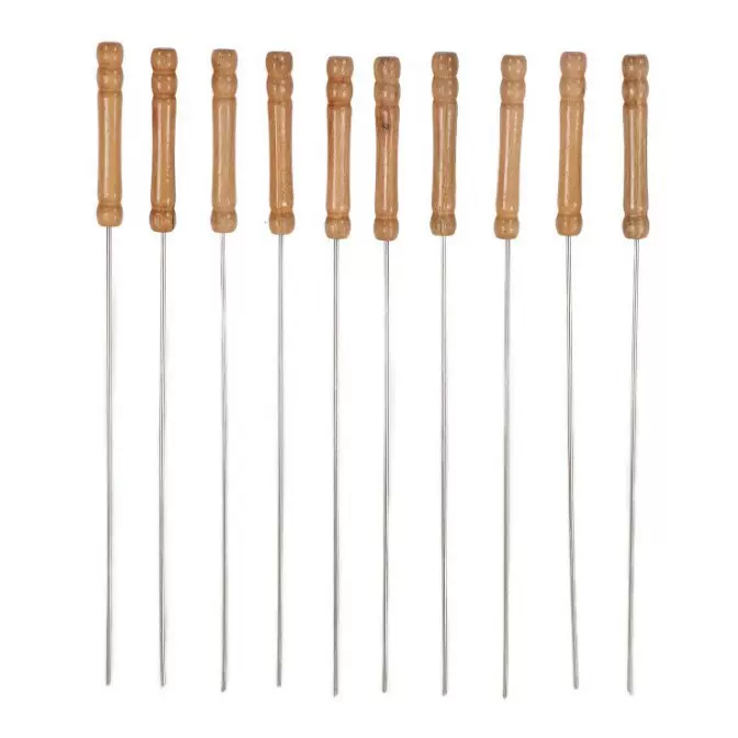 OASISWJ 不锈钢木柄烧烤签子羊肉串烤肉工具烤串用品铁签子