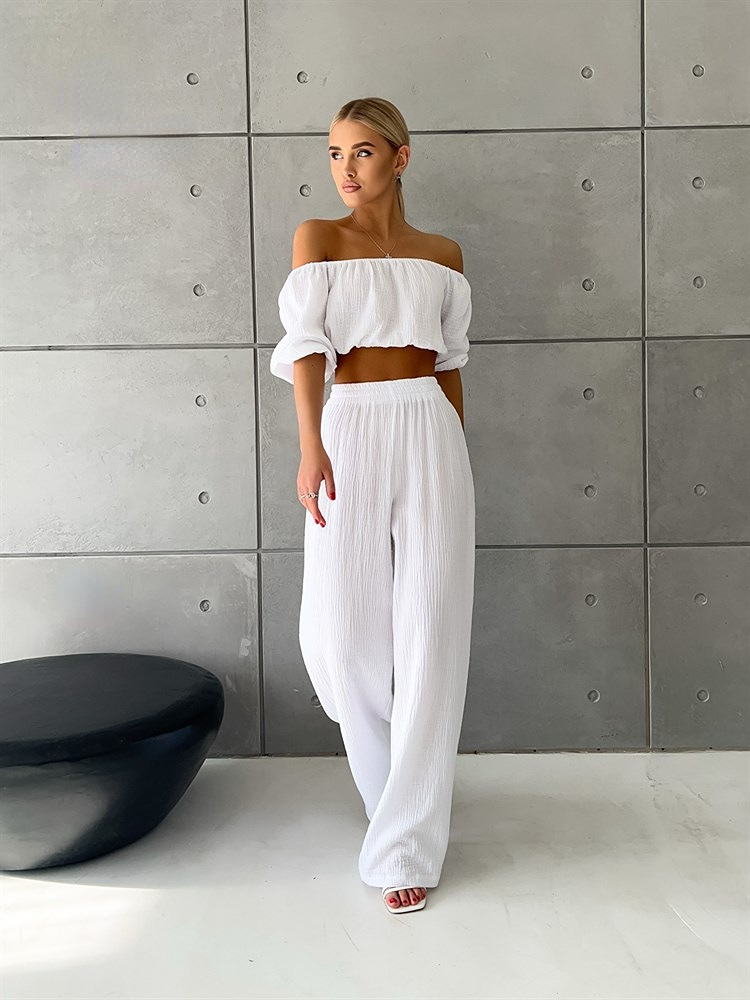 Dames pantalon set met off shoulder top en rechte broek_voghion.com