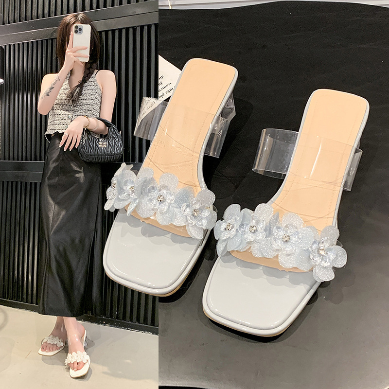 2025 Summer New Ins Trendy Internet Celebrity Fashionable Fashion One-Shoe with Transparent Sandals Women High Heels Crystal Thick Heel Sandals