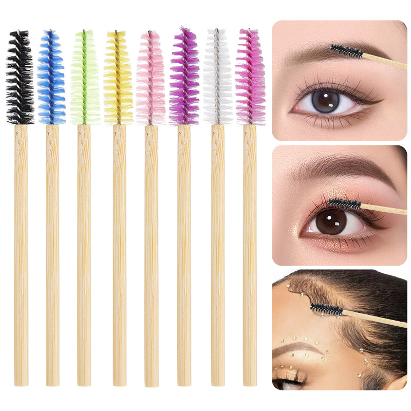 Wholesale Disposable Bamboo Rod Eyelash Brush Portable Nylon Hair Eyelash Cosmetic Brush Eyelash Roll Eyebrow Brush Eyebrow Comb