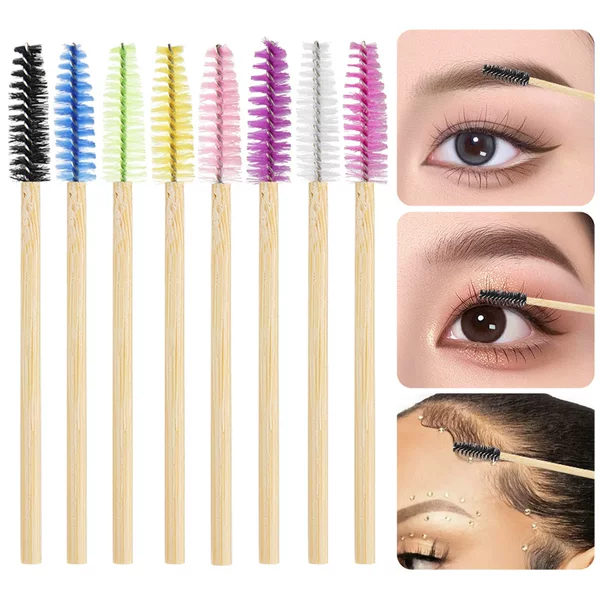 Wholesale Disposable Bamboo Rod Eyelash Brush Portable Nylon Hair Eyelash Cosmetic Brush Eyelash Roll Eyebrow Brush Eyebrow Comb