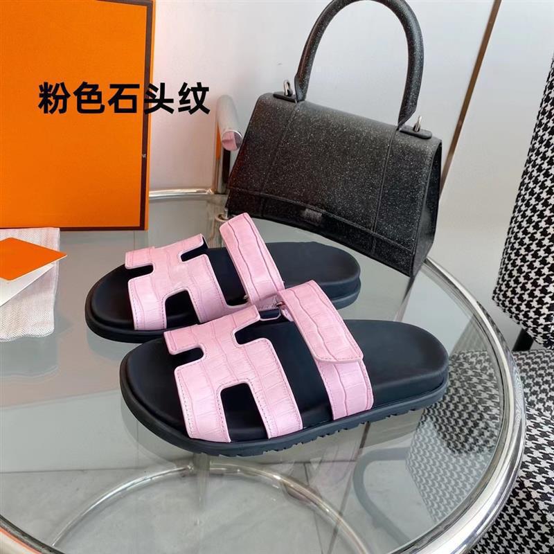 女性用の高品質の二級サンダル、ビーチ用の第一層牛革ベルクロスリッポン、男性用のフラットビッグブランドスリッパ|undefined