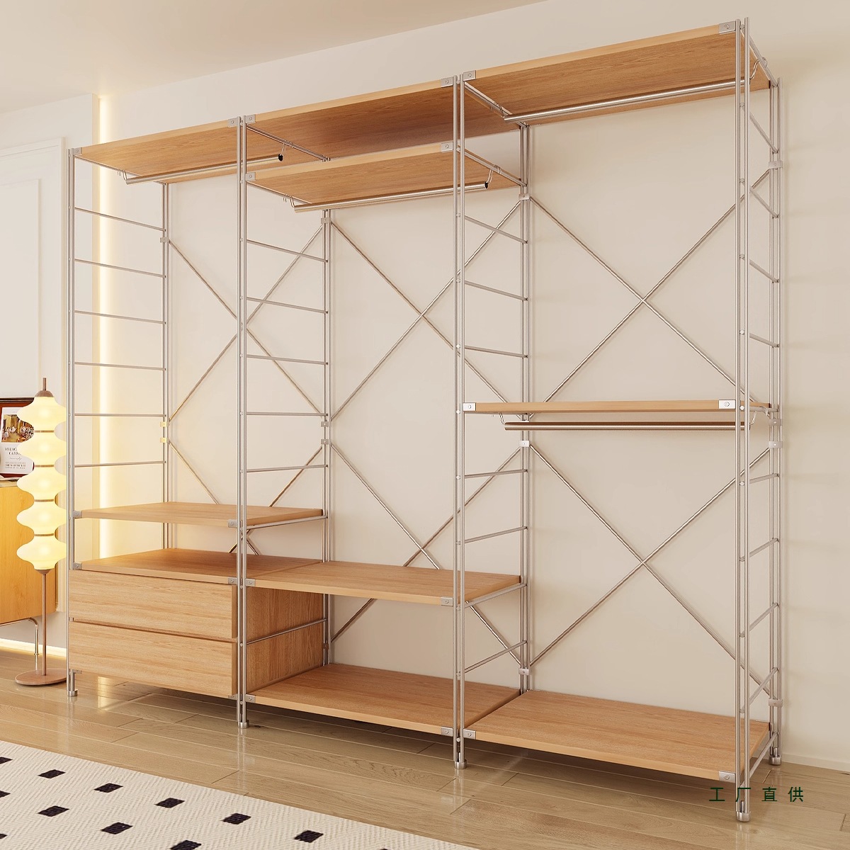 Clothes Rack Bedroom Floor-Standing Japanese-Style Storage Rack Coat Rack Clothes Storage Rack Cloakroom Shelf Open Wardrobe