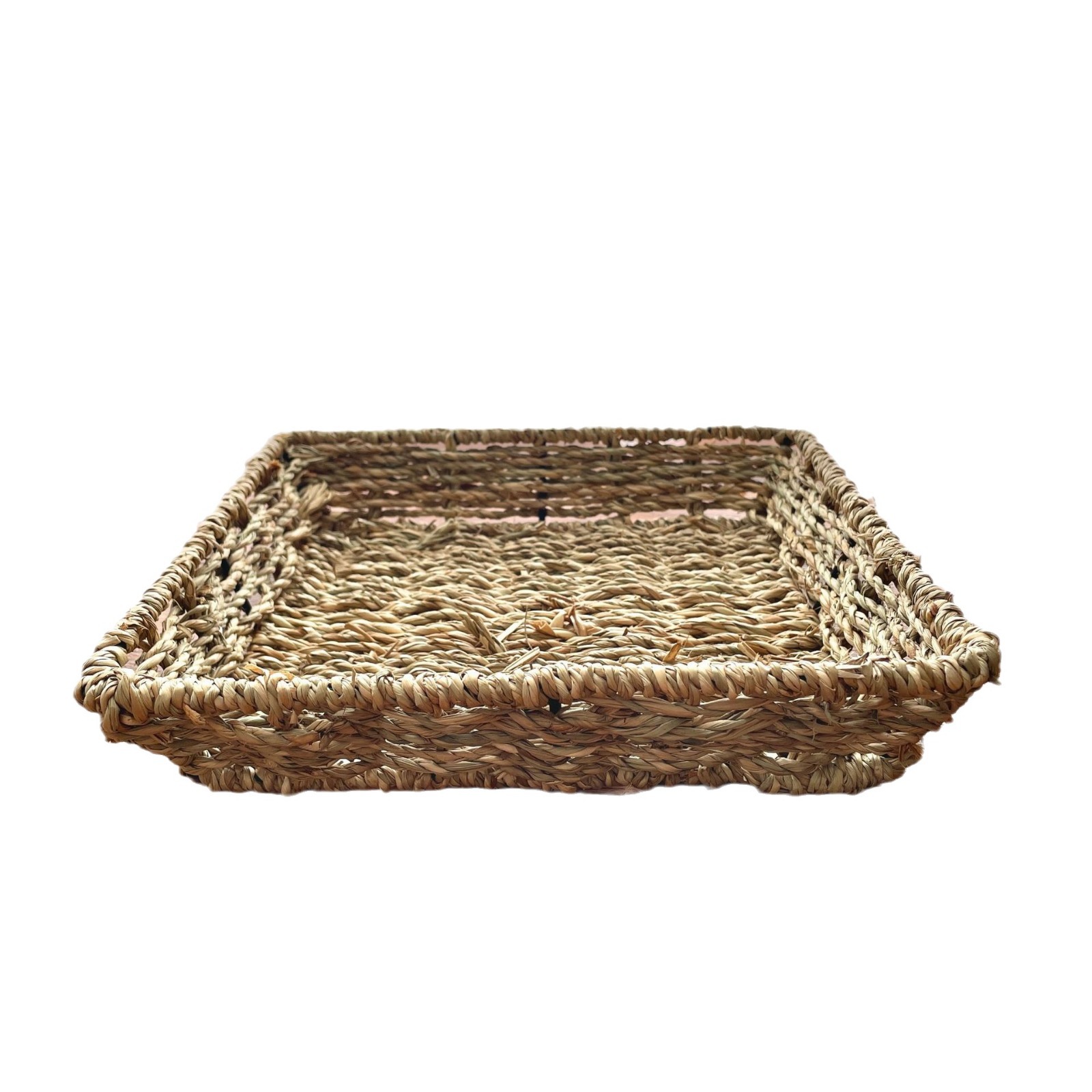 Mesa de césped trenzado cuadrado snack bandeja de almacenamiento de barreras manuales de puerta de entrada natural almacenamiento de llaves canasta residencial