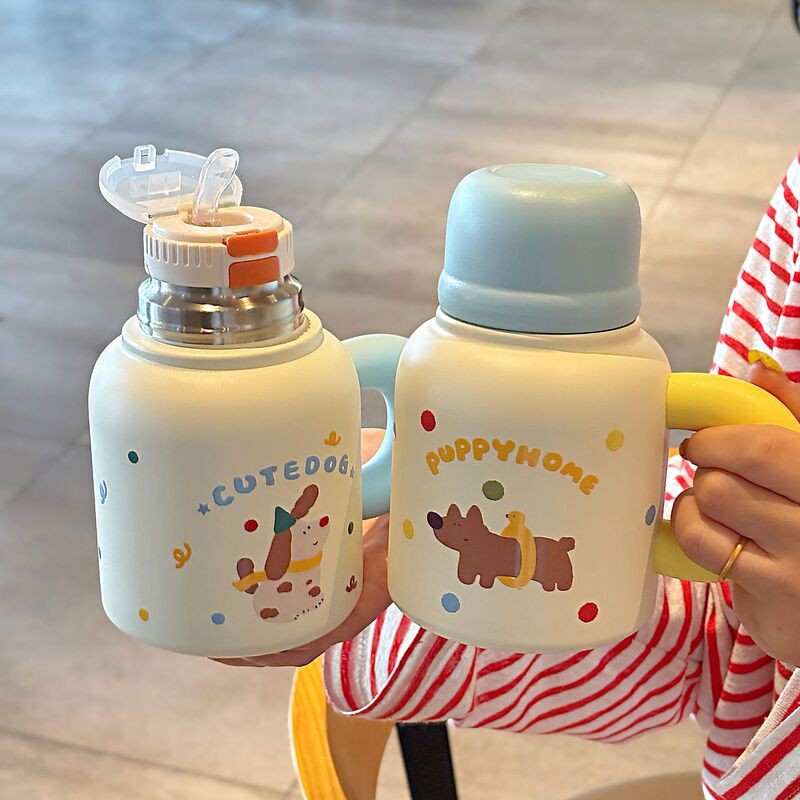 可爱小狗嘟嘟杯坚固提环方便携带独立杯盖防滑杯垫一杯双饮水杯|undefined