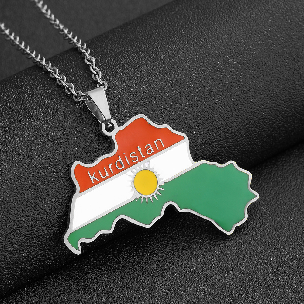 Kurdistan map pendant necklace oil drop retro men and women stainless steel pendant accessories_voghion.com