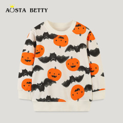 New Fall European and American Style Medium and Small Children's Sweatshirt with Pumpkin Print Crew Neck Hoodie for Halloween