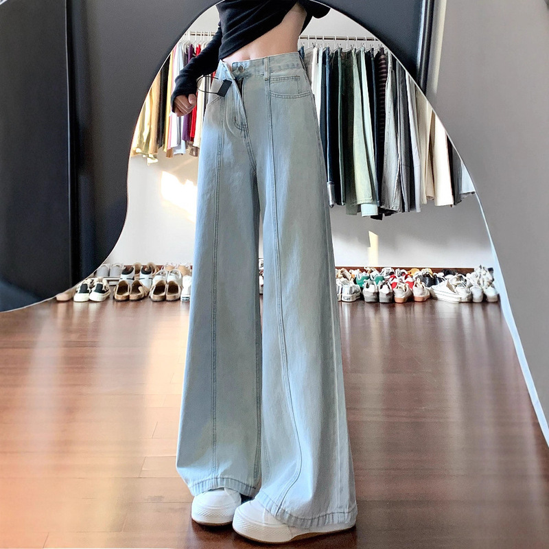 American-Style Light Blue Straight-Leg Jeans for Women, New Autumn and Winter Style, High-Waisted, Slimming, Loose Wide-Leg Floor-Length Pants for Plus-Size Girls American-Style Light Blue Straight-Leg Jeans for Women, New Autumn and Winter Style, High-Waisted, Slimming, Loose Wide-Leg Floor-Length Pants for Plus-Size Girls