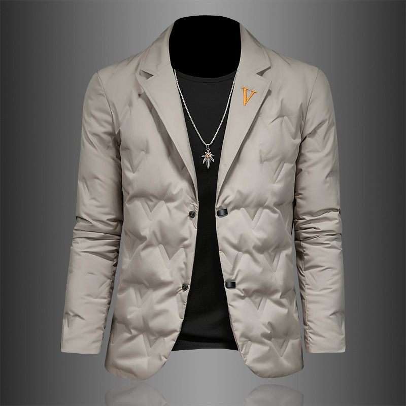 2024 winter new men's down jacket lapel single-breasted 90% white duck down suit down jacket European station