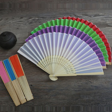 7寸白色丝绸扇子白布扇素面婚礼折扇竹扇子DIY创作空白
