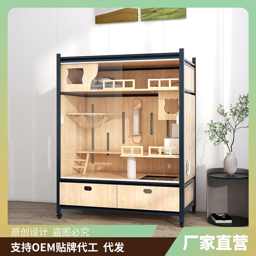 Mengzhu luxury cat cage double-decker cat villa wholesale cat delivery room extra large cat cage steel frame cat house solid wood cat cabinet