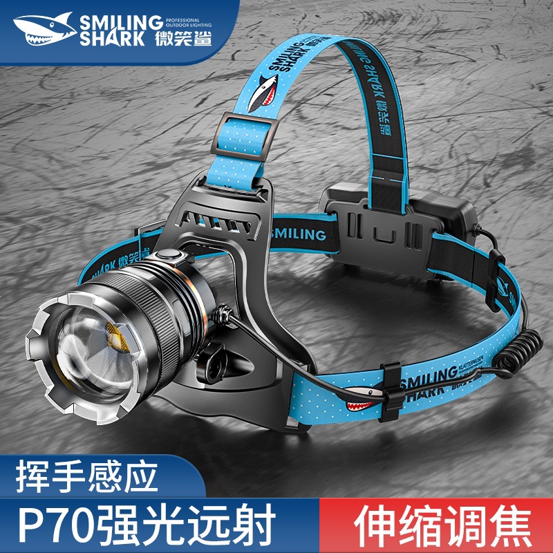 Cross-Border New Model Outdoor Zoomable High-Brightness Headlamp with Large Capacity USB Charging, Hiking Headlamp with Power Display and High Brightness