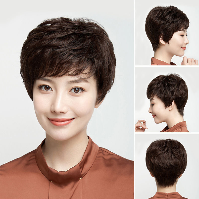 Middle-Aged and Elderly Mothers Short Hair Wig Chemical Fiber Headgear Texture Perm Fluffy Natural Full Wig Full Headgear Manufacturer Middle-Aged and Elderly Mothers Short Hair Wig Chemical Fiber Headgear Texture Perm Fluffy Natural Full Wig Full Headgear Manufacturer