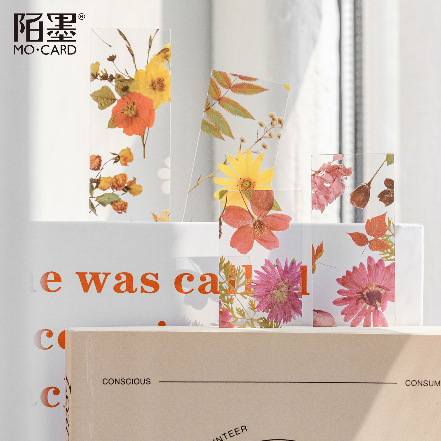 Momo translúcido marcador cuatro estaciones de viaje serie planta flor libro página clip estudiante suministros lectura libro clip