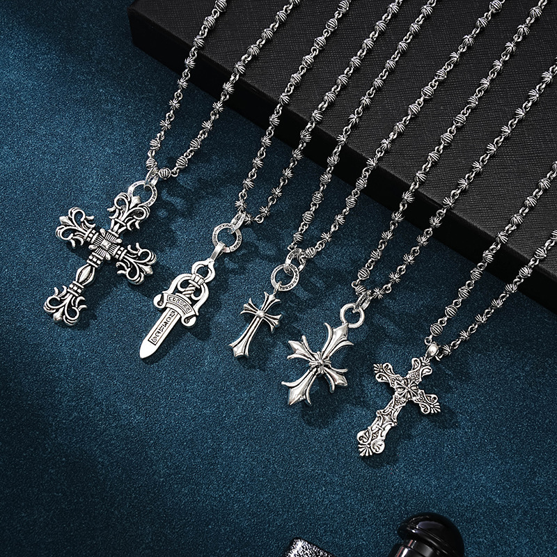 Classic Cross Necklace Men's Cross Chain Women's Ins Trendy European and American Trendy Brand Fashionable Sweet Cool Unisex Sweatshirt Chain