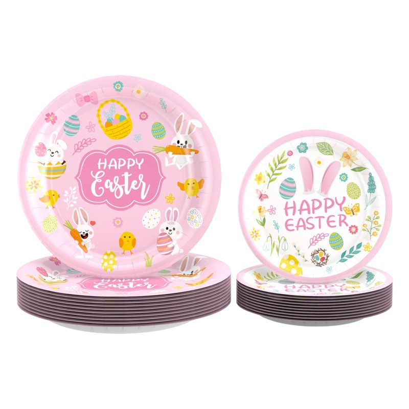 Nuevo TEMA DE Pascua fiesta Placa de papel decoración suministros conejo colorido huevo papel desechable taza mantel vajilla traje