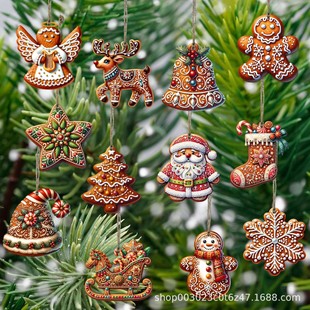Cross Border New Wooden Christmas Hangers suit Gingerbread and Santa Claus Pattern Suitable for Tree Ornaments and Holiday Gifts