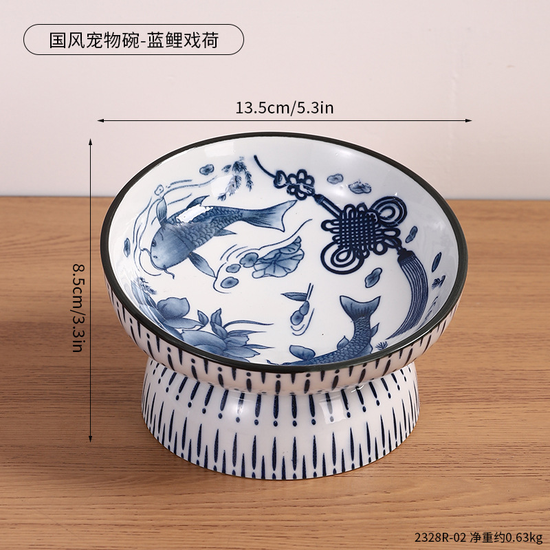 2328R-02-국풍 애완동물 밥그릇 - 청잉어 연꽃놀이