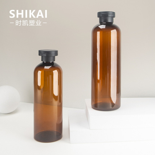 350ml 500ml Transparent Tea Color Round Shoulder Flip Top Lotion Shampoo Bottle, Refill Conditioner Shower Gel Bottle