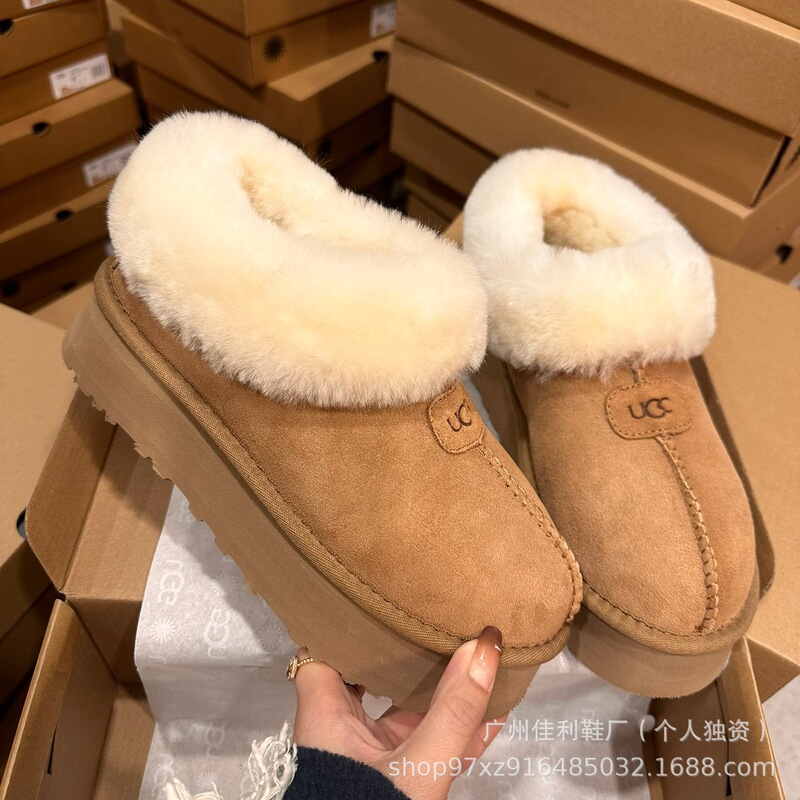 油叽雪地靴女加绒加厚25新款牛皮百搭羊皮毛一体棉拖厚底增高棉靴|undefined