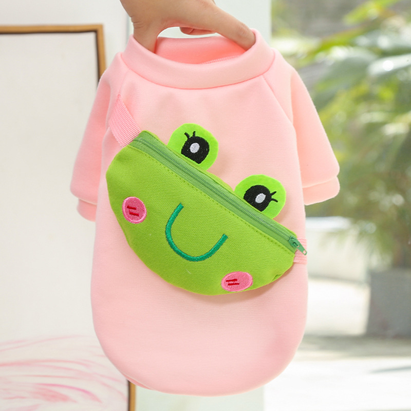 Perro gato crossbody cremallera ropa linda suministros para mascotas Otoño e Invierno amarillo oso Rana caliente Bixiong ropa de cubo francés