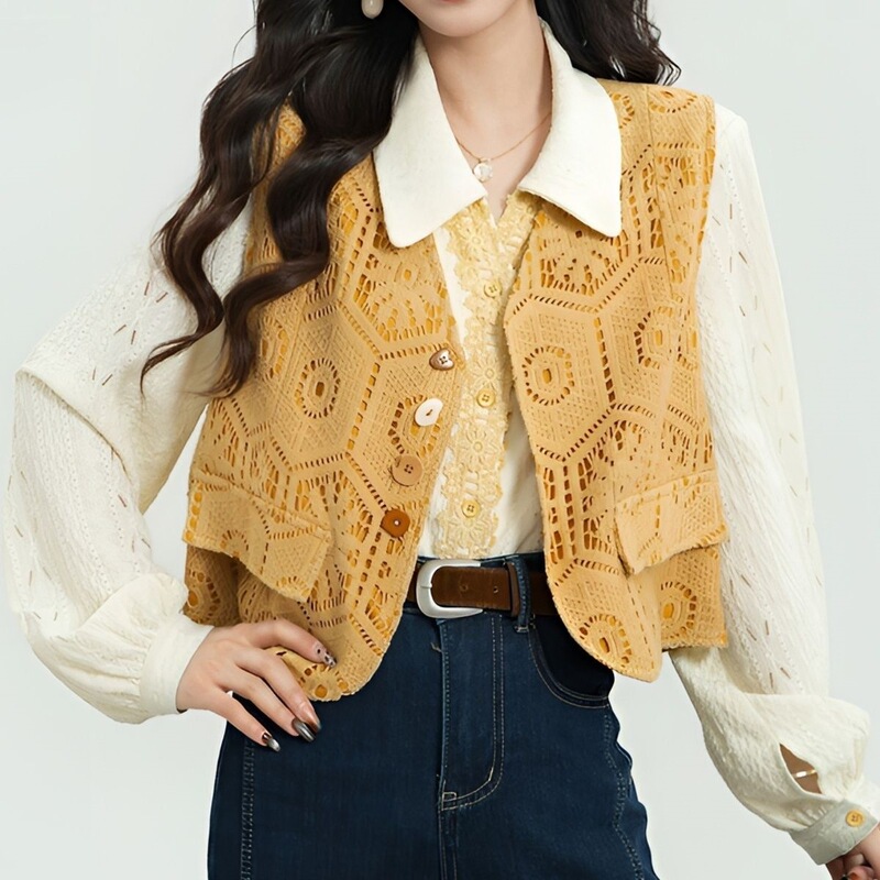 Vintage Hollow Amber Shimmer Vest for Women, 2025 Autumn Sleeveless Cardigan, New Stylish Top for Petite Women Vintage Hollow Amber Shimmer Vest for Women, 2025 Autumn Sleeveless Cardigan, New Stylish Top for Petite Women