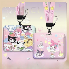 Cartoon cute lanyard, hanging neck, horizontal card holder, bus citizen meal card, anti-lost pick-up and drop-off badge, school badge, Sanrio