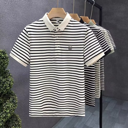 Fashion Striped Short-Sleeve T-Shirt Polo Under Shirt Men's Casual Half-Sleeve Men's T-Shirt Top