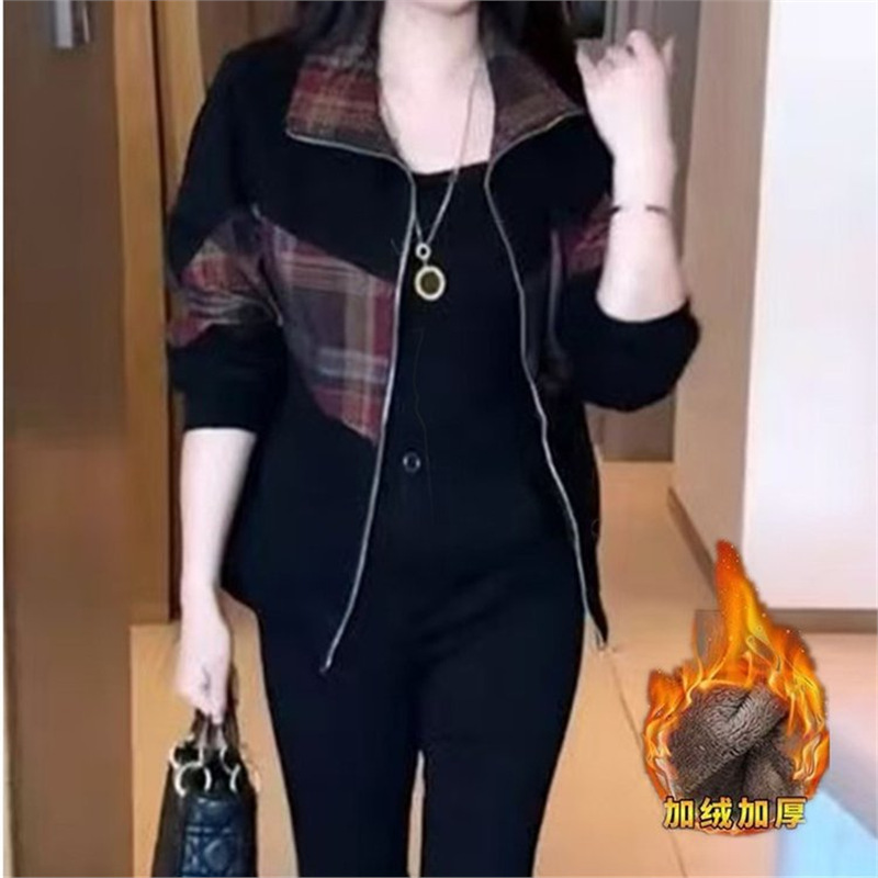 一件代发网红爆款2025秋冬新款时尚气质翻领拼接格子减龄短款外套|undefined