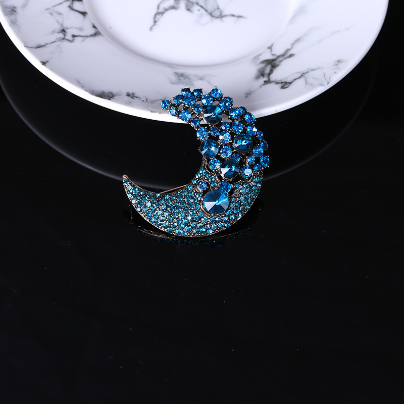 Purple, Blue Color Retro Pin Moon Alloy Inlay Rhinestones Women's Brooches