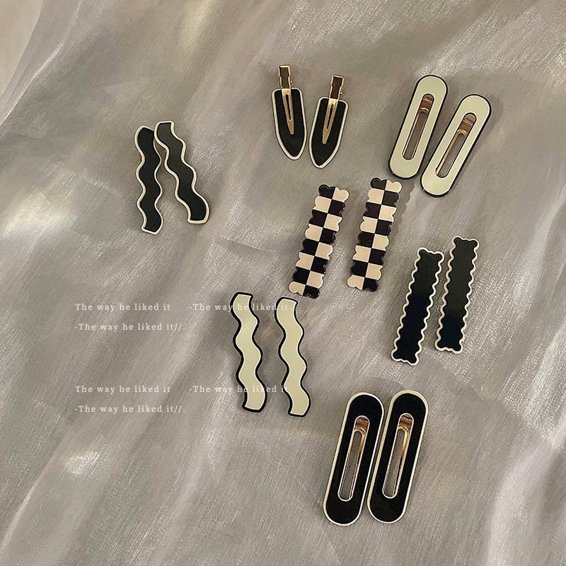 Зажимы для волос коллекция Checkerboard — стильные черно-белые зажимы для чёлки, маленькие декоративные булавки